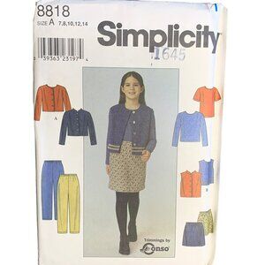 Simplicity Girls Jacket Vest Skirt Pants Sewing Pattern Sz 7-14 8818 - Uncut